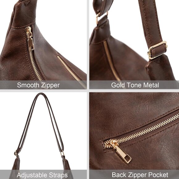 Hobo Bags for Women Foldable Vegan Leather Shoulder Handbag Slouchy Tote Crossbo - Picture 6 of 9